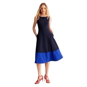 NWT Boden Sz 14R Scarlet Ottoman Navy Dress with Bright Blue Hem